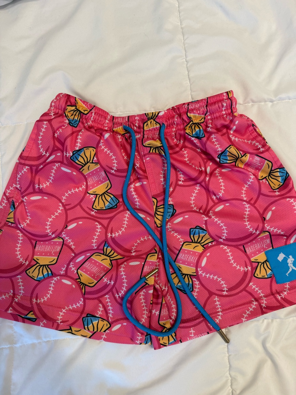 Baseballism Kids Pink Baseball Candy Print Athletic Shorts